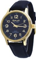 Omax #V003G22A Gold Tone Leather Band Easy Reader Analog