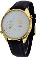 uOMAX Omax #S002G321 Leather Band Gold Tone White Dial Dual Time Zone 