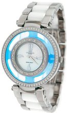 Oniss Blue Sky Diamond Silver Tone Stainless Steel White Ceramic Combo #ON385-L7