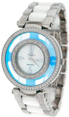 Oniss Blue Sky Diamond Silver Tone Stainless Steel White Ceramic Combo #ON385-L7