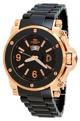 Oniss #ON670-MRG Rose Gold Trim Day/Date Sapphire Crystal Black Ceramic