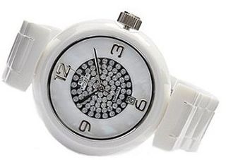 Oniss #ON7703-LC Girasol Crystal Accented MOP Dial White Ceramic