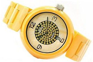 Oniss #ON7703-LC9 Girasol Crystal Accented MOP Dial Yellow Ceramic