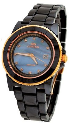 Oniss ON8101-LRG Black Swiss Sapphire Rose Gold Ceramic Diamond