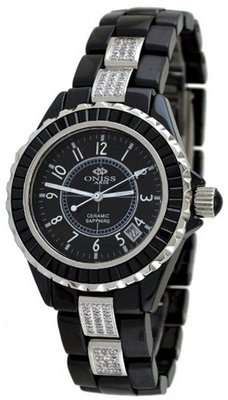 Oniss #ON8890-L Stainless Steel Trim Baguette Crystal Black Ceramic