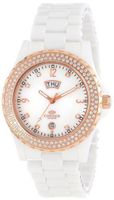 Oniss Paris ON6200-Lrg Wht Bello Princess Collection Ladies All Ceramic S/S Bezel with 116 Round Crystals Rose Tone Day/Date Swiss Parts Movement Rose Tone Blue