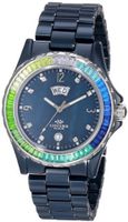 Oniss Paris ON6201-L Blu "Princess Bello" Rainbow Collection Ladies All Ceramic S/S Bezel with 60 Colors Baguettes Crystals Day/Date Swiss Parts Movement - Black