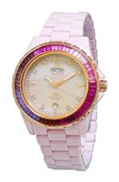 Oniss Paris ON6201-Lrg Pink "Princess Bello" Rainbow Collection Ladies All Ceramic S/S Bezel with 60 Colors Baguettes Crystals Day/Date Swiss Parts Movement - White