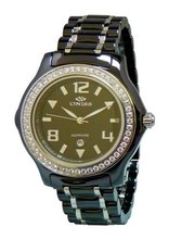 Oniss Paris ON806-L Blk Ladies, High Tech Ceramic Case and Band with Stainless Steel Middle Links ,Swiss Movement, Sapphire Crystal, Mop Dial,52 Austrian Crystals on Bezel - White
