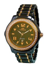 Oniss Paris ON806-Lrg Blk Ladies, High Tech Ceramic Case and Band with Stainless Steel Middle Links ,Ip Rose Plating ,Swiss Movement, Sapphire Crystal, Mop Dial,52 Austrian Crystals on Bezel - Blue