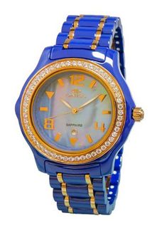 Oniss Paris ON806-Lrg Blu Ladies, High Tech Ceramic Case and Band with Stainless Steel Middle Links ,Ip Rose Plating ,Swiss Movement, Sapphire Crystal, Mop Dial,52 Austrian Crystals on Bezel - White