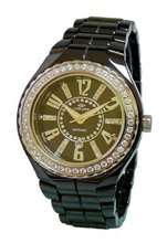 Oniss Paris ON807-L Blk Lafayette Collection Ladies, High Tech Ceramic Case and Band, Swiss Movement, Sapphire Crystal ,45 Setting Austrian Stones on Bezel , Mop Dial with Austrian Crystal - White