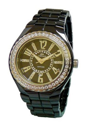 Oniss Paris ON807-L Blk Lafayette Collection Ladies, High Tech Ceramic Case and Band, Swiss Movement, Sapphire Crystal ,45 Setting Austrian Stones on Bezel , Mop Dial with Austrian Crystal - White