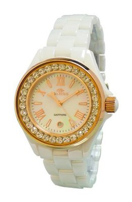 Oniss Paris ON815-LRG WHT Lario Ceramic Collection Ladies Classic Swiss Quarts, Analog