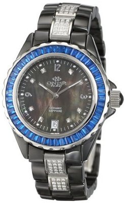 Oniss Paris ON8890-L BLK/BLU Princess Swiss Collection Black Ceramic Blue Crystal