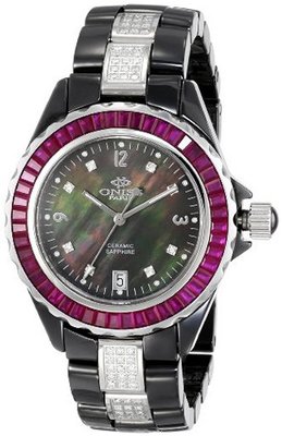 Oniss Paris ON8890-L BLK/RED Princess Swiss Collection Black Ceramic Red Crystal