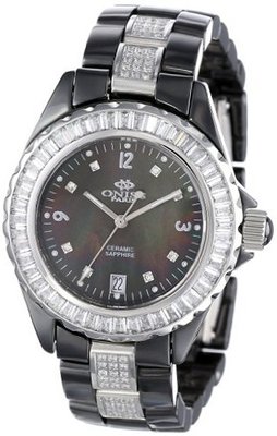 Oniss Paris ON8890-L BLK/WHT Princess Swiss Collection Black Ceramic White Crystal
