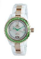 Oniss Paris ON8890-LRG WHT/GRN Princess Swiss Collection White Ceramic Green Crystal