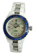 Oniss Paris ON889O-L WHT/BLU Princess Swiss Collection White Ceramic Blue Crystal