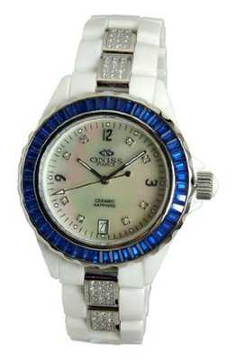 Oniss Paris ON889O-L WHT/BLU Princess Swiss Collection White Ceramic Blue Crystal