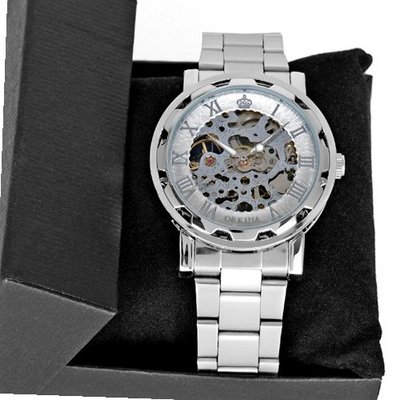 Elegant Orkina Silver Tone Skeleton Steel Casual Mechanical Wrist Hot