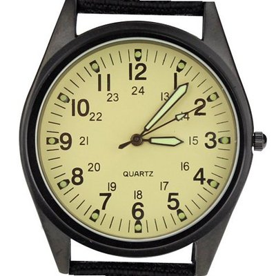 Orkina Black Case Light Yellow Dial Nylon Canvas Strap Fashion Wrist P104IP-BLY