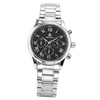 ORKINA Black Chronograph Dial Analog S/Steel Band Casual Sport Wrist ORK148
