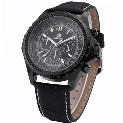 Orkina Black Dial 6 Hands 24hrs Stop Sport Quartz Wrist Gift ORK095