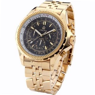 Orkina Black Dial 6 Hands Golden Strap Sport Quartz Wrist Gift ORK097