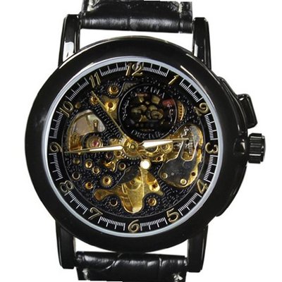 Orkina Black Hollow Mechanical Dial Leather Strap Wrist MG015LBB