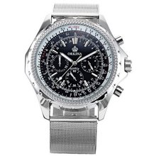 ORKINA Chronograph Silver Stainless Steel Band Sport Quartz Wrist ORK115
