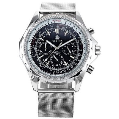 ORKINA Chronograph Silver Stainless Steel Band Sport Quartz Wrist ORK115