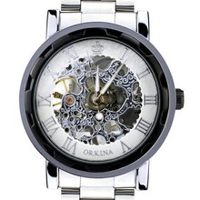 Orkina Classical Black Bazel White Tourbillon Hand-Wind Dial Stainless Steel Wrist KC023-SBW