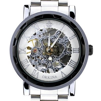 Orkina Classical Black Bazel White Tourbillon Hand-Wind Dial Stainless Steel Wrist KC023-SBW
