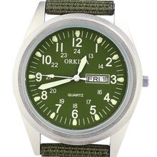 Orkina Dark Army Green Dial Quartz Nylon Fabric Band Date Wrist P104CA-SDG