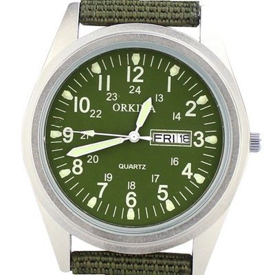 Orkina Dark Army Green Dial Quartz Nylon Fabric Band Date Wrist P104CA-SDG