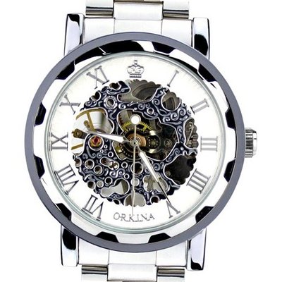 Orkina Dress Silver Rim Tourbillon Mechanical Dial Stainless Steel Strap Luxury Wrist KC023-SSW