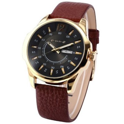 ORKINA Elegant Black Dial Date Day Display Leather Quartz Dress Wrist Gift ORK144
