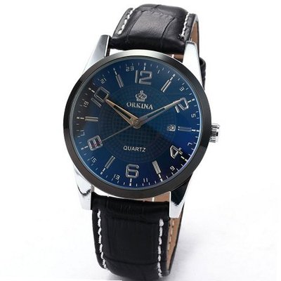 Orkina Fashion Black Dial Leather Date Sport Quartz Wrist Gift ORK054