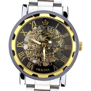 Orkina Fashion Black Transparent Tourbillon Dial Stainless Steel Strap Wrist KC023-SGB