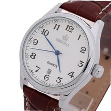 Orkina Genuine Coffee Leather Band Sport Quartz Date Boys Party Wrist
