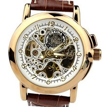 Orkina Gold Case Transparent Dial Mechanical Leather Strap Wrist MG015LGB
