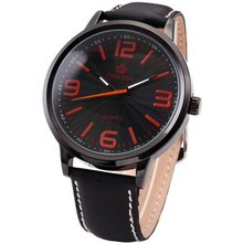 Orkina Lady Big Black Dial Leather Sport Quartz Wrist Gift ORK044