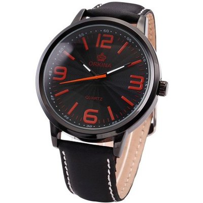 Orkina Lady Big Black Dial Leather Sport Quartz Wrist Gift ORK044
