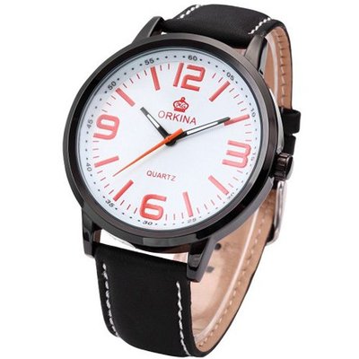 Orkina Lady Big White Dial Leather Sport Quartz Wrist Gift ORK045