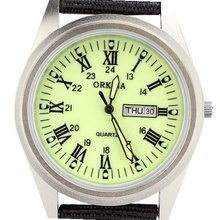 Orkina Light Green Dial Quartz Date Day Nylon Canvas Band Wrist P104CA-SBRLG
