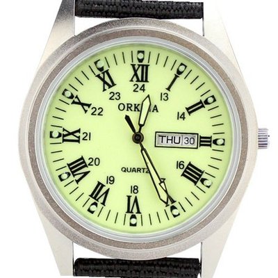 Orkina Light Green Dial Quartz Date Day Nylon Canvas Band Wrist P104CA-SBRLG