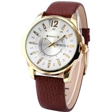 ORKINA Luxury White Dial Date Day Display Leather Quartz Wrist Gift ORK143