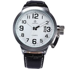 ORKINA Marine Oversized Black Leather Strap Waterproof Sport Quartz ORK173