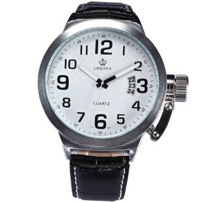 ORKINA Marine Oversized Black Leather Strap Waterproof Sport Quartz ORK173